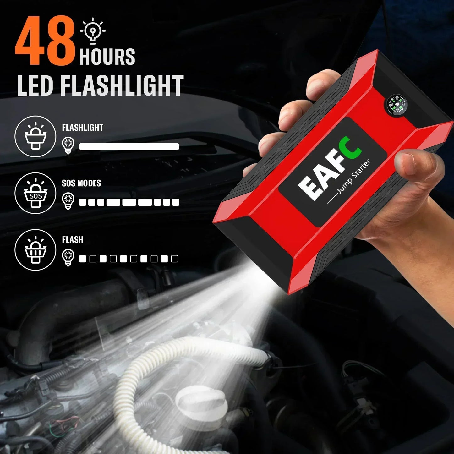 EAFC 12V  Car Jump Starter Power Bank Portable Car Battery Booster ChargerStarting Device Auto Emergency Start-up Lighting