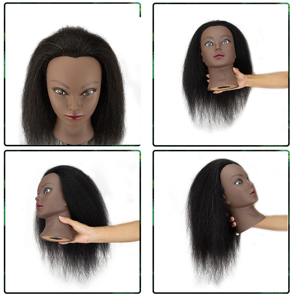 Afro Mannequin Heads for Braiding Maniquí Hair Dolls Real Human Training Hairdresser Model Natural Women's Hairdressing Kit Wigs