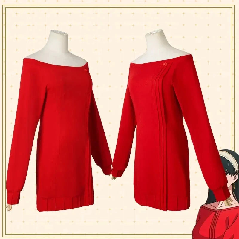 Yor Forger Cosplay Long Red Knitting Sweater Costume Anime Spy family Women's Wear