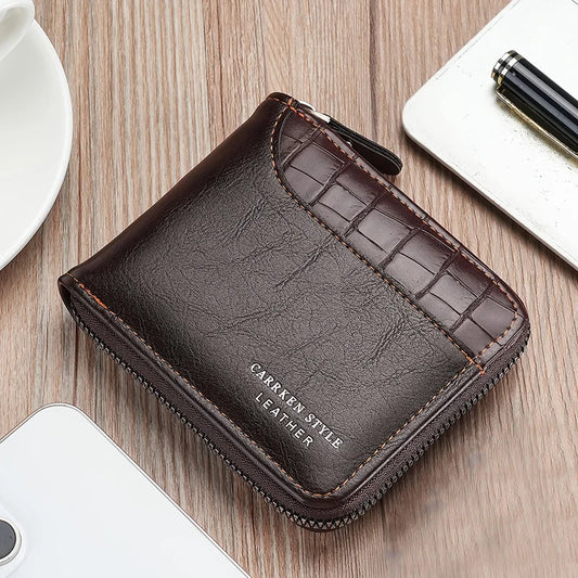 Leather Men’s Wallet Luxury Mens Purse Male Zipper Card Holders with Coin Pocket Rfid Wallets Gifts for Men Money Bag