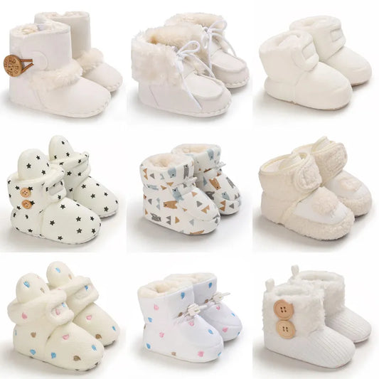 2022 Baby Autumn Winter Boots Baby Girl Boys Winter Warm Shoes Solid Fashion Toddler Fuzzy Balls First Walkers Kid Shoes 0-18M