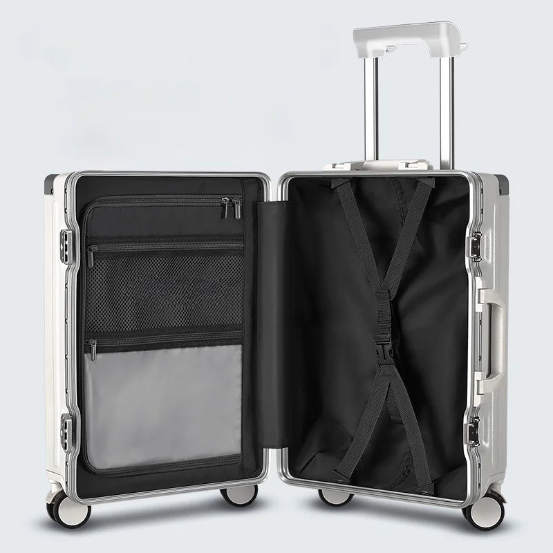 20/24 inch Travel suitcase on wheels TSA  Aluminum frame Front opening rolling luggage case USB middle size luggage with Wheels