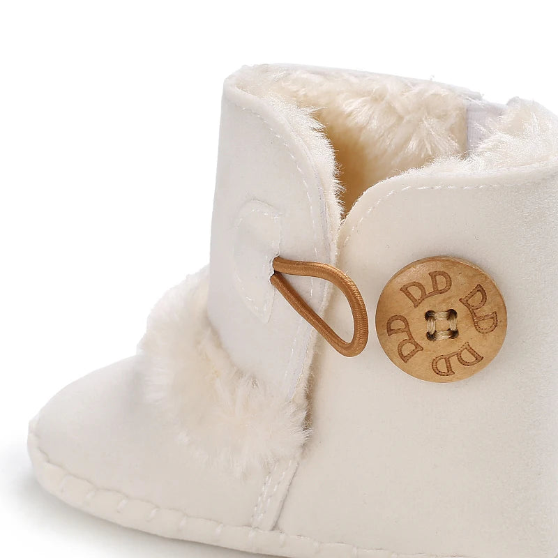 2022 Baby Autumn Winter Boots Baby Girl Boys Winter Warm Shoes Solid Fashion Toddler Fuzzy Balls First Walkers Kid Shoes 0-18M