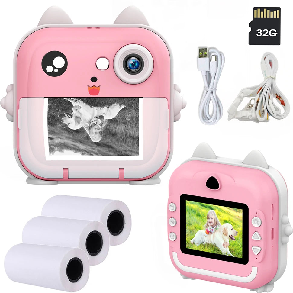 Kids Camera Instant Print Photo Mini Digital Video Camera for Kids with Zero Ink Print Paper 32G TF Card Educational Toys Gift