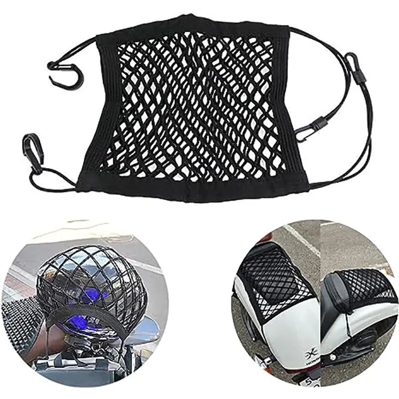 Motorcycle Cargo Net High Elastic Double Layer Motorcycle Net for Helmet Storage 10"X11" Bungee Cargo Net with Hooks Luggage Net