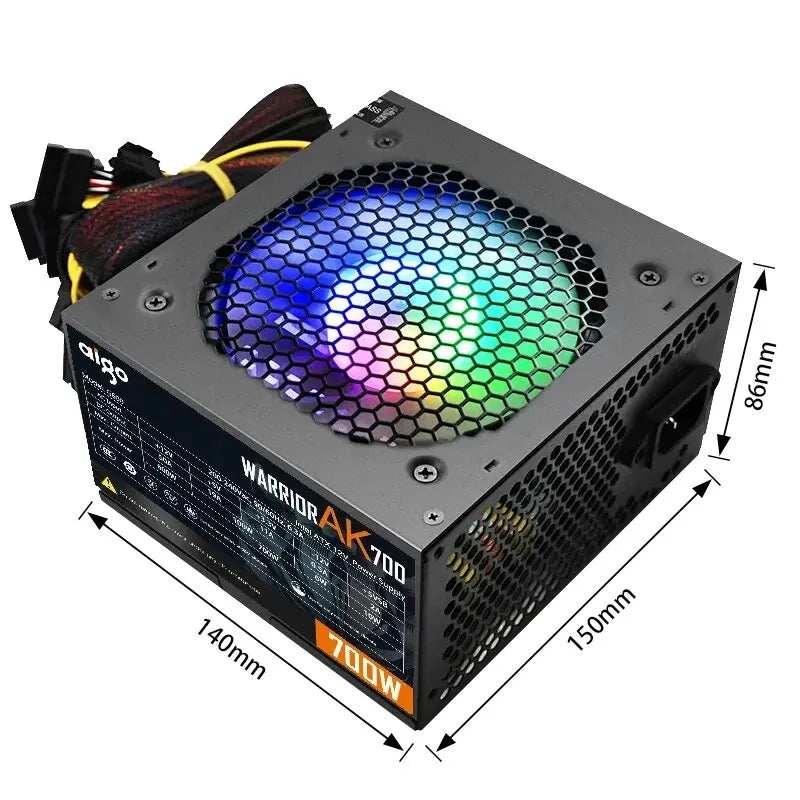 وحدة إمداد الطاقة للكمبيوتر الشخصي Aigo AK 700W، مروحة RGB 120 مم هادئة، 24 سنًا، 12 فولت، مصدر طاقة للكمبيوتر المكتبي ATX لـ BTC