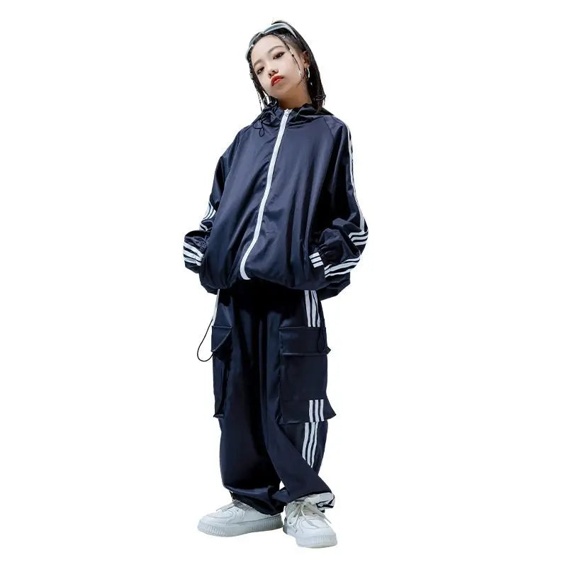 Kids outfit  Hip Hop Costume Street Dance Blue Sweater  Pants Girls Jazz Dance Clothes Hiphop Performance Suit Rave Wear