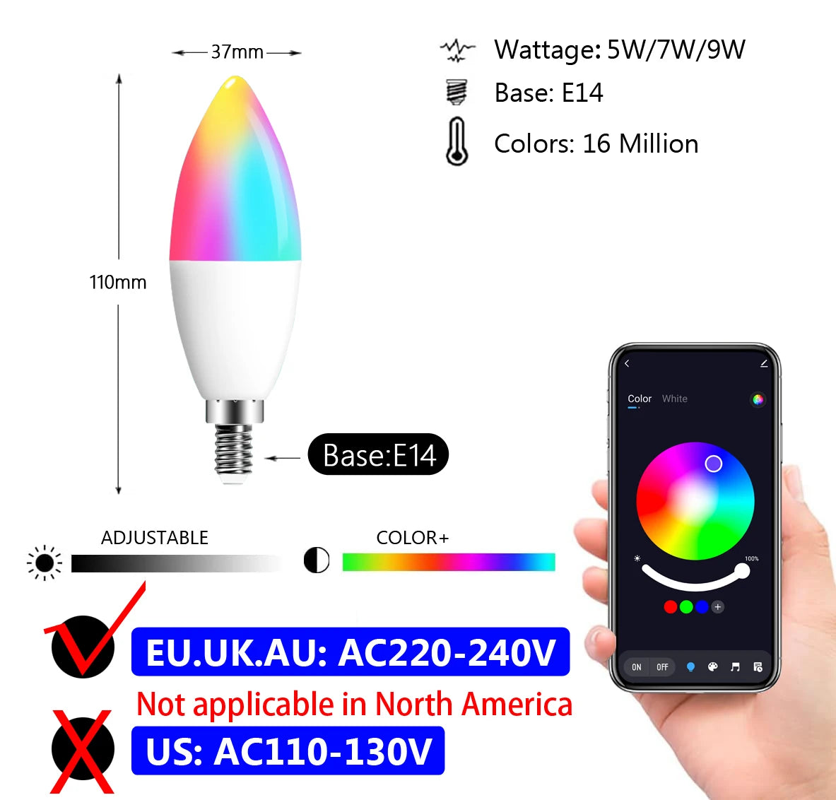 مصابيح Tuya E14 الشمعية مع التحكم بالتطبيق ومصباح ذكي وبلوتوث وواي فاي وإضاءة LED RGB 220 فولت قابلة للتعتيم ومصابيح كريستالية ذكية لغرفة المعيشة والمنزل