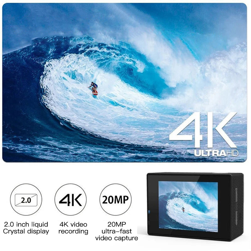 Экшн-камера Ultra HD 1080P 4K/30 кадров в секунду WiFi 2,0-дюймовая 170D 30M подводная водонепроницаемая видеозапись спортивная камера и аксессуары