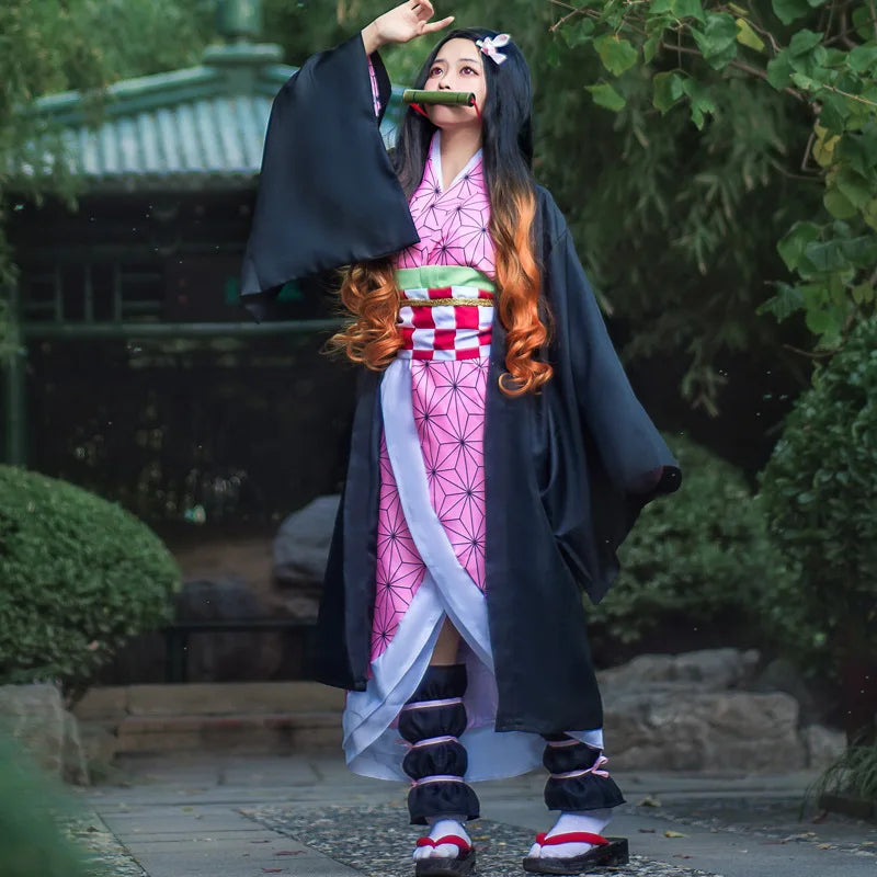 Аниме Demon Slayer Nezuko Косплей Костюм Кимоно Kimetsu No Yaiba Kamado Nezuko Костюм Парик Женский Девушки Кимоно Униформа Одежда