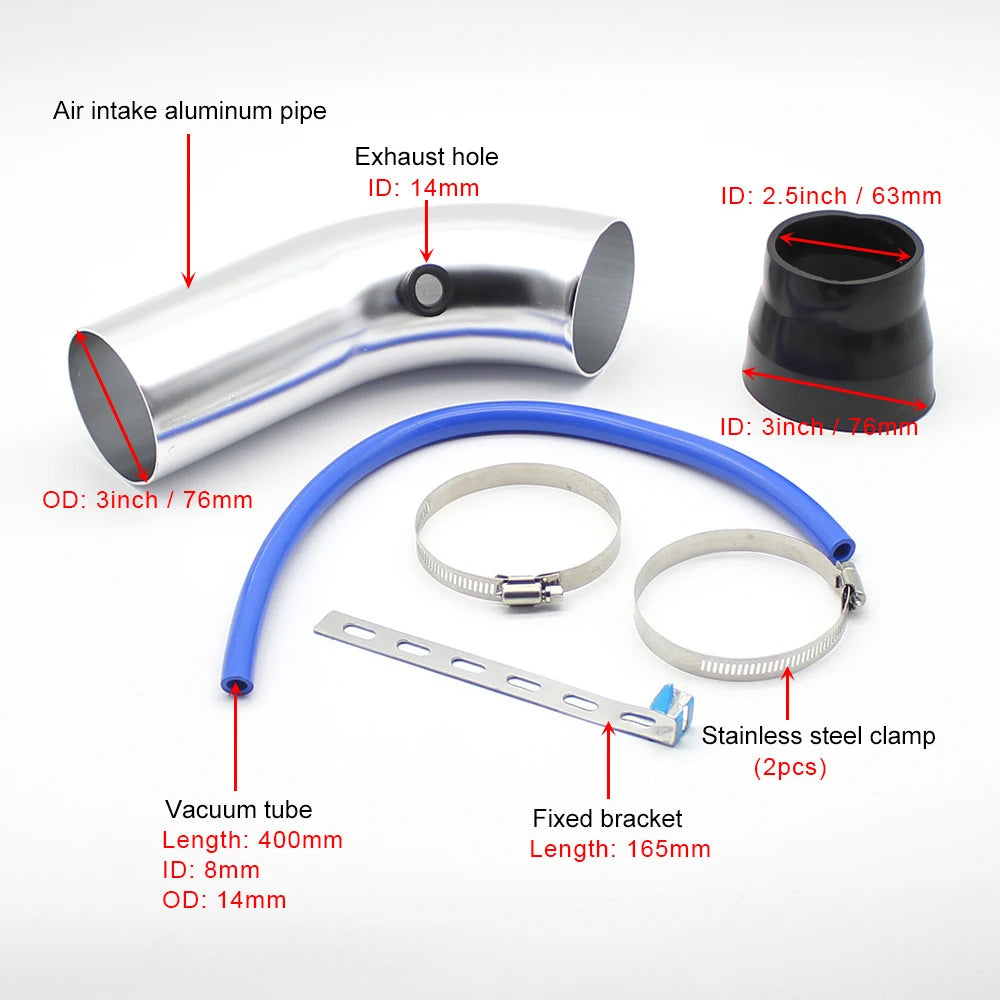 76mm Car Refitted Winter Mushroom Head Air Filter Intake Pipe Filter High Flow High Cold Air Filter Aluminum Pipe Kit