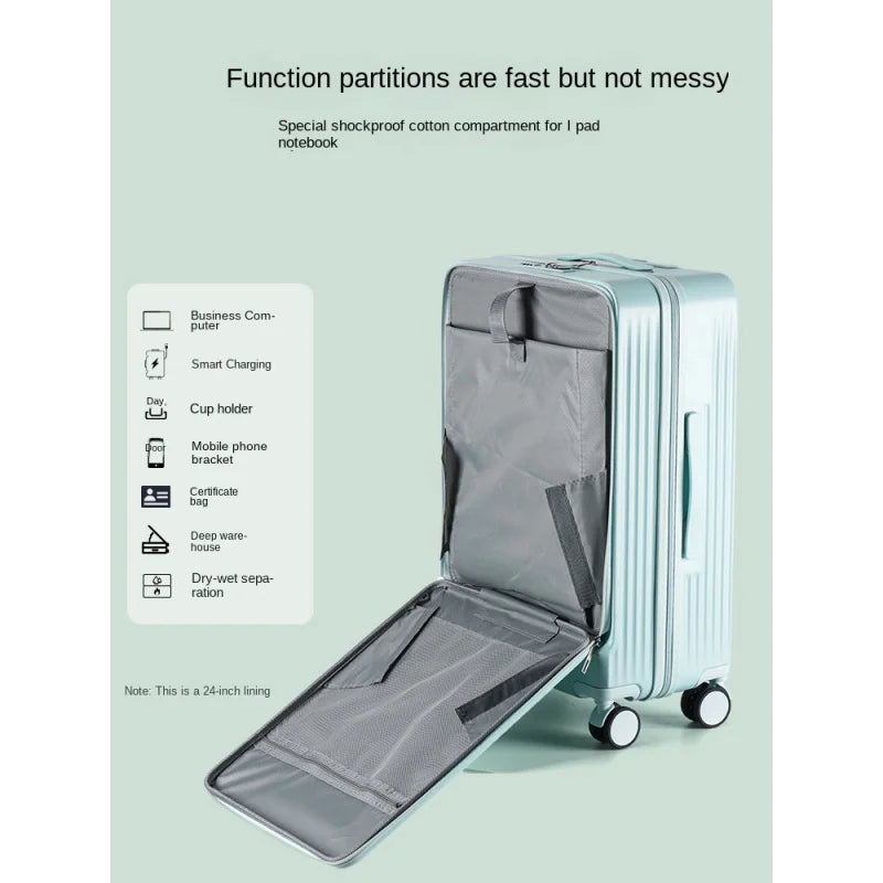 Middle Size Luggage 20 22 24 26 Inch Front Opening Men's and Women's Multifunctional Password Lock Travel Suitcases with Wheels.