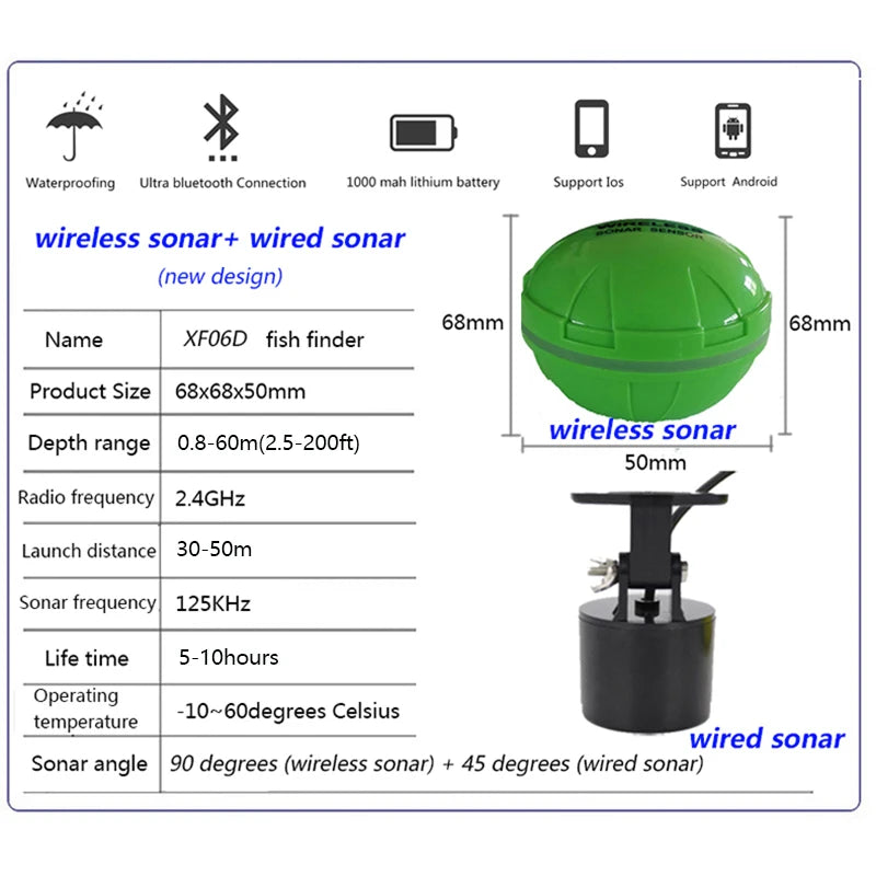 شحن مجاني العلامة التجارية الجديدة الذكية Fish Finder Sonar Android &amp; IosFish Finder Bluetooth Intelligent Fish Visual Fishing