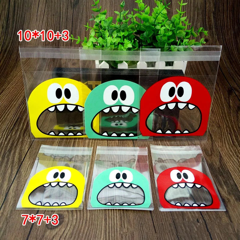 50PCS Cute Cartoon Monster Cookie Candy Self-Adhesive Plastic Bags For Biscuits Snack Baking Package Supplies Christmas Decor