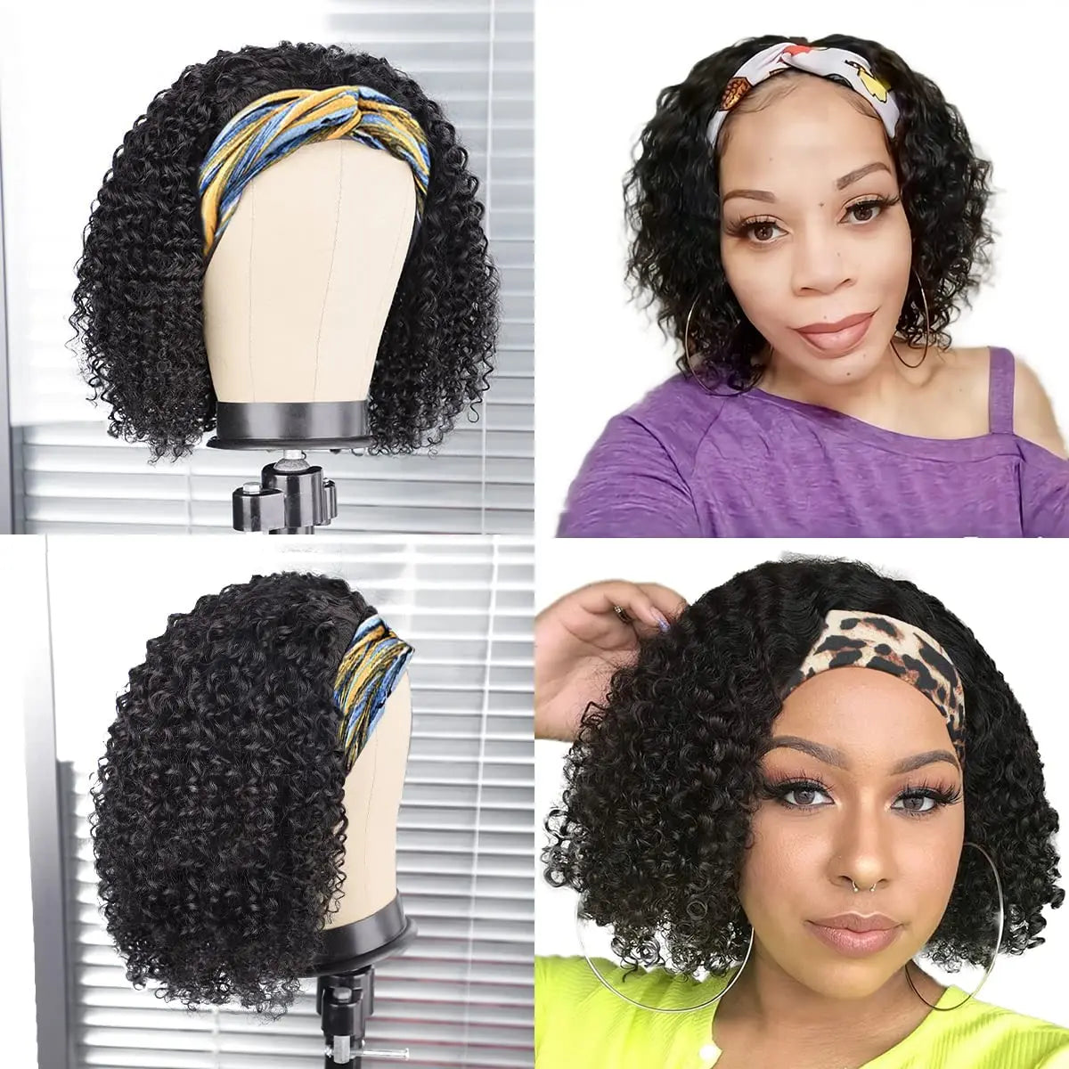 Kinky Curly Headband Bob Wig Human Hair Glueless Brazilian Curly Human Hair Wigs With Headbands for Black Women Nature 12-28Inch