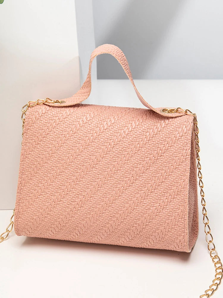 Embossing Chain Square Bag PU Leather Large Capacity Shoulder Crossbody Cell Phone Bag for Women