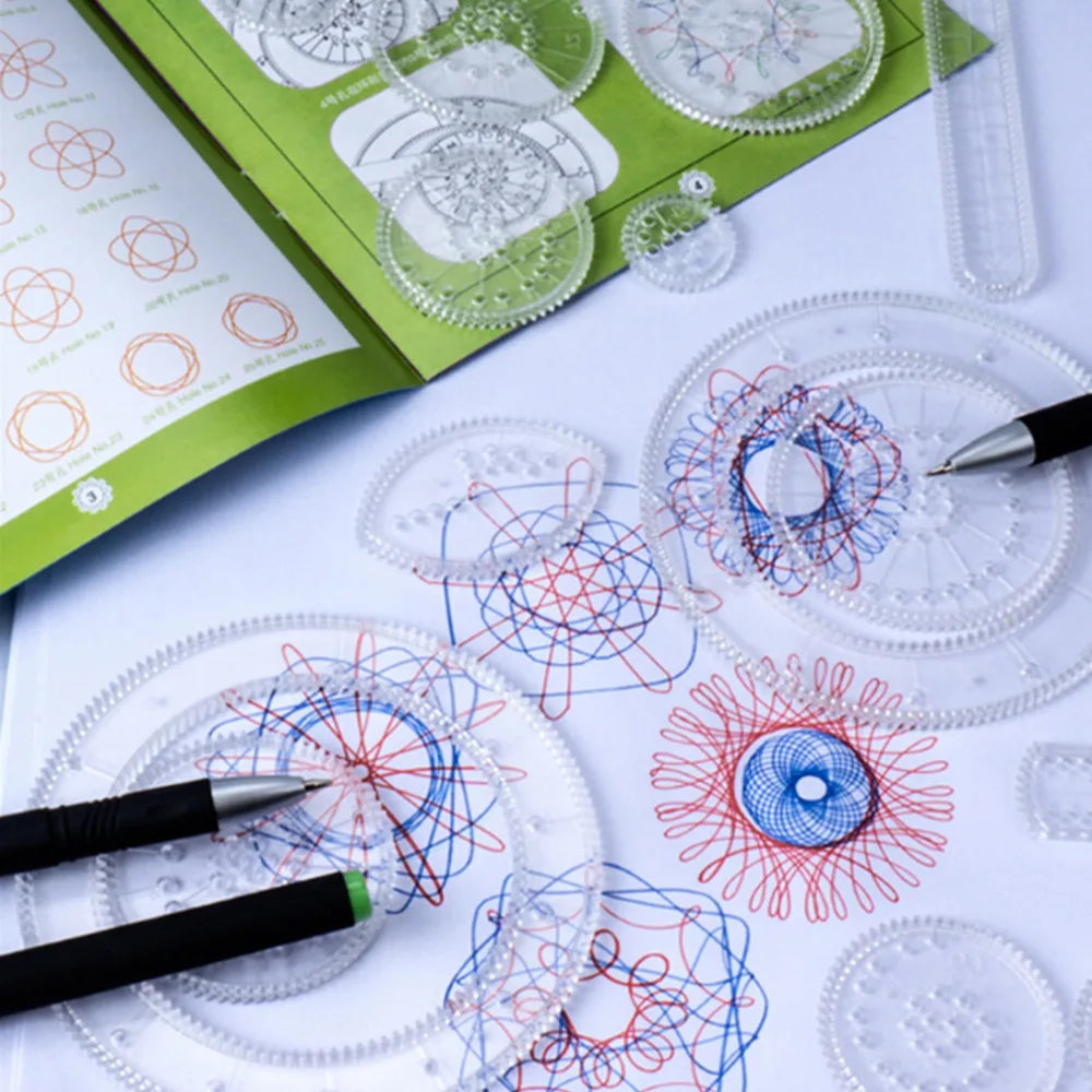 تصميمات تروس وعجلات متشابكة، رسم ألعاب تعليمية 2022 مجموعة تصميمات جديدة من Spirograph Deluxe مجموعة من الصفيح لرسم الحلزون