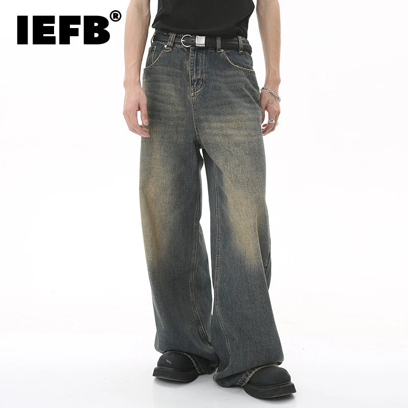 IEFB Men's Vintage Jeans Fashion Washed Street Casual Wide Leg Denim Pants Summer Distressed Loose Male Versatile Trousers 9C354