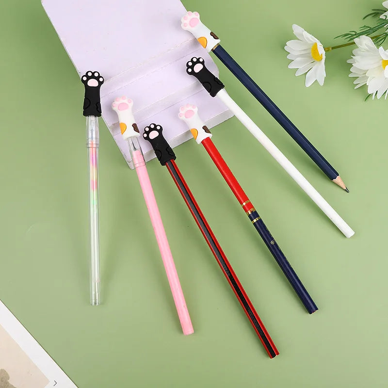 3Pcs/Set Kawaii Cat Pencil Cap Cartoon Silicone Pen Topper Covers For Kids Cute Pencil Extender Stationery School Supplies