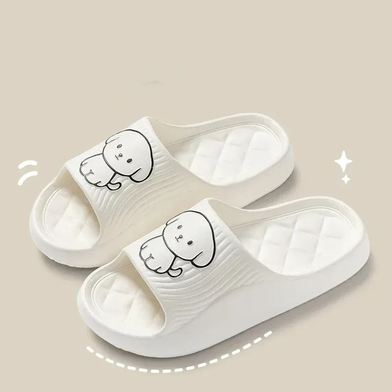 Cute Carton Slippers Bathroom Slippers Cloud Cushion Slides Summer Soft Thick Platform Home Men Indoor Non-slip Flat Flip Flops