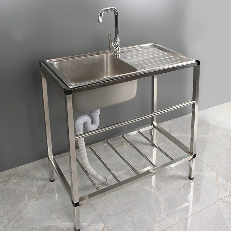 Fabricated Outdoor Free Standing 100% Whole Body Stainless Steel 304 Kitchen Sink Wash Basin and Platform with Bracket