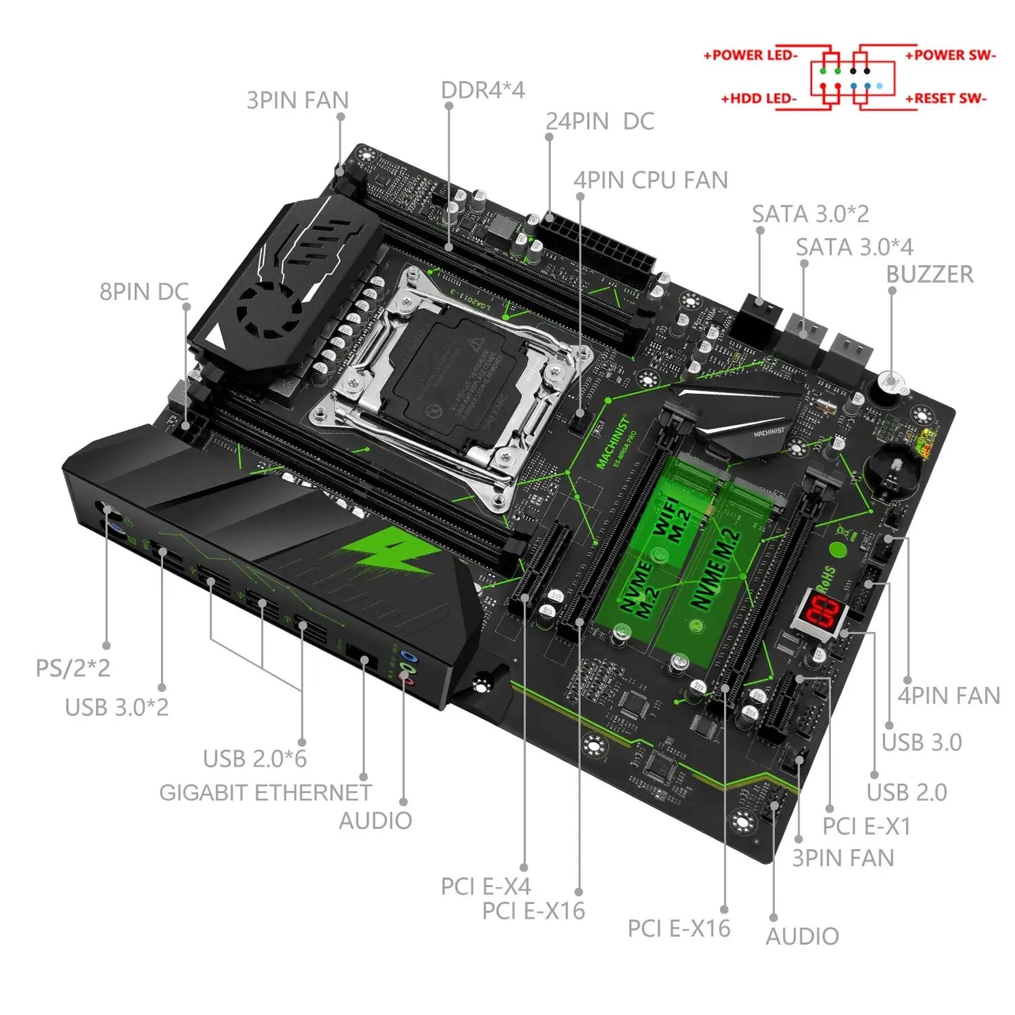 لوحة أم MACHINIST E5 MR9A PRO ATX X99 تدعم LGA 2011-3 Xeon E5 V3 V4 CPU ومعالج DDR4 RAM وذاكرة رباعية القنوات NVME M.2