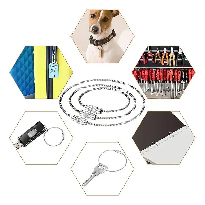 10pcs Stainless Steel Wire Keychain Cable Key Rings Loop Wire Cable Braided Steel Chain Heavy Luggage Tag Ring Tag Holder