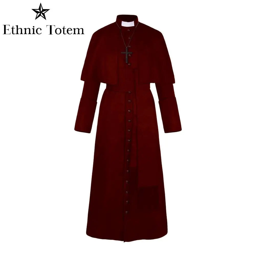 Medieval Vintage Priest Uniform Robe Halloween Men Pope Pastor Cloak Cape Cosplay Costume Renaissance Monk Robe Clergy Sets