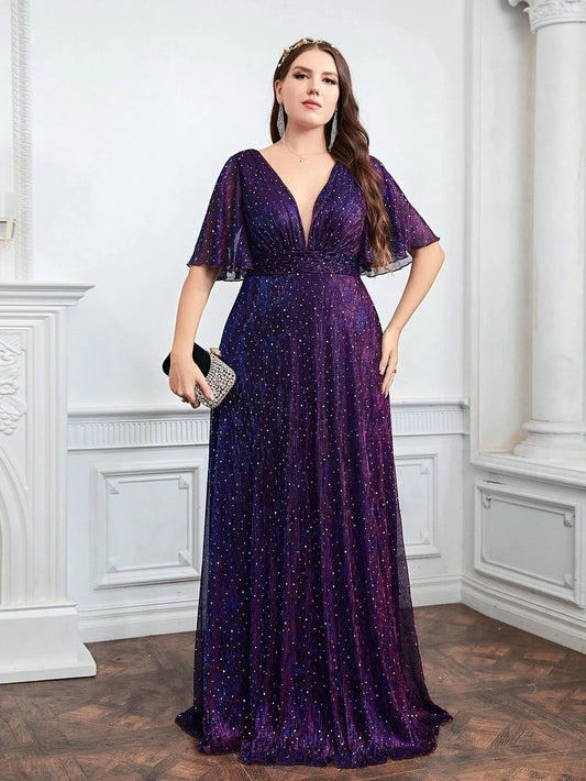 Wedding Bridesmaid Dresses For Plus Size Female Fashion Butterfly Sleeve Glitter Party Dresses New Large Size Women Summer Dress