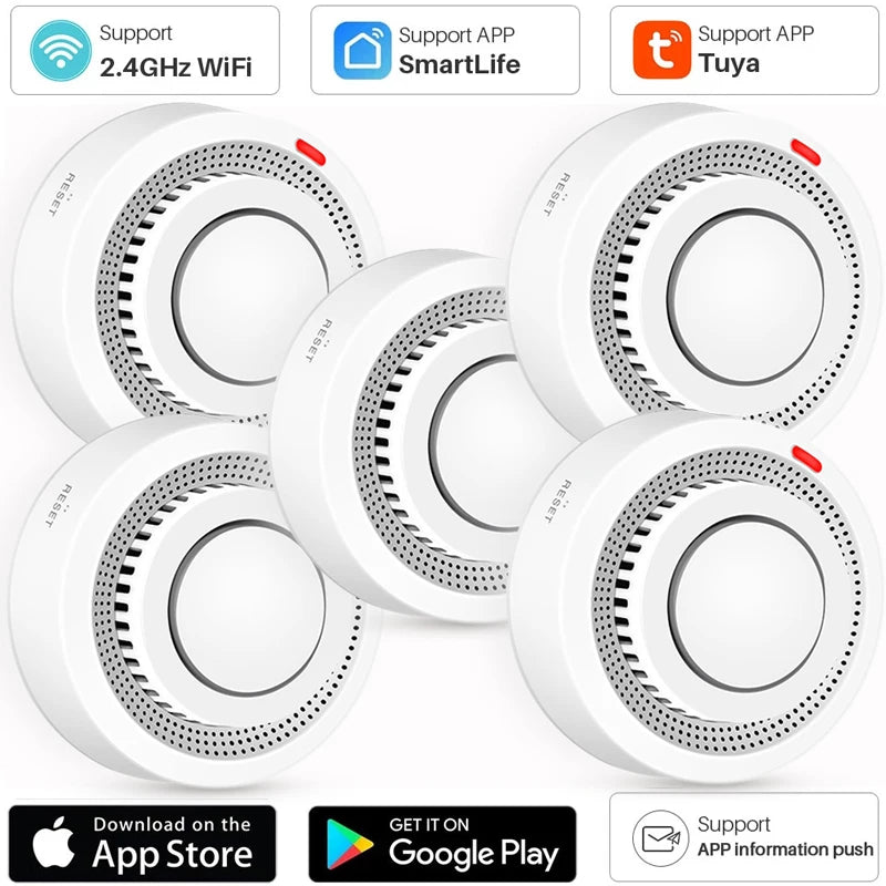 جهاز استشعار الدخان الذكي Tuya Wifi، جهاز إنذار الدخان والحماية من الحرائق اللاسلكي، عالي الحساسية، مستشعر الوقاية من السلامة 80 ديسيبل