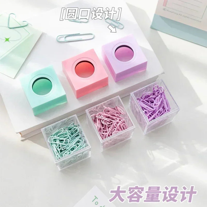 1pc Macaron Color Creative Magnetic Paper Clip Holder Box Office School Small Items Convenient Storage Free 20 Color Paper Clips