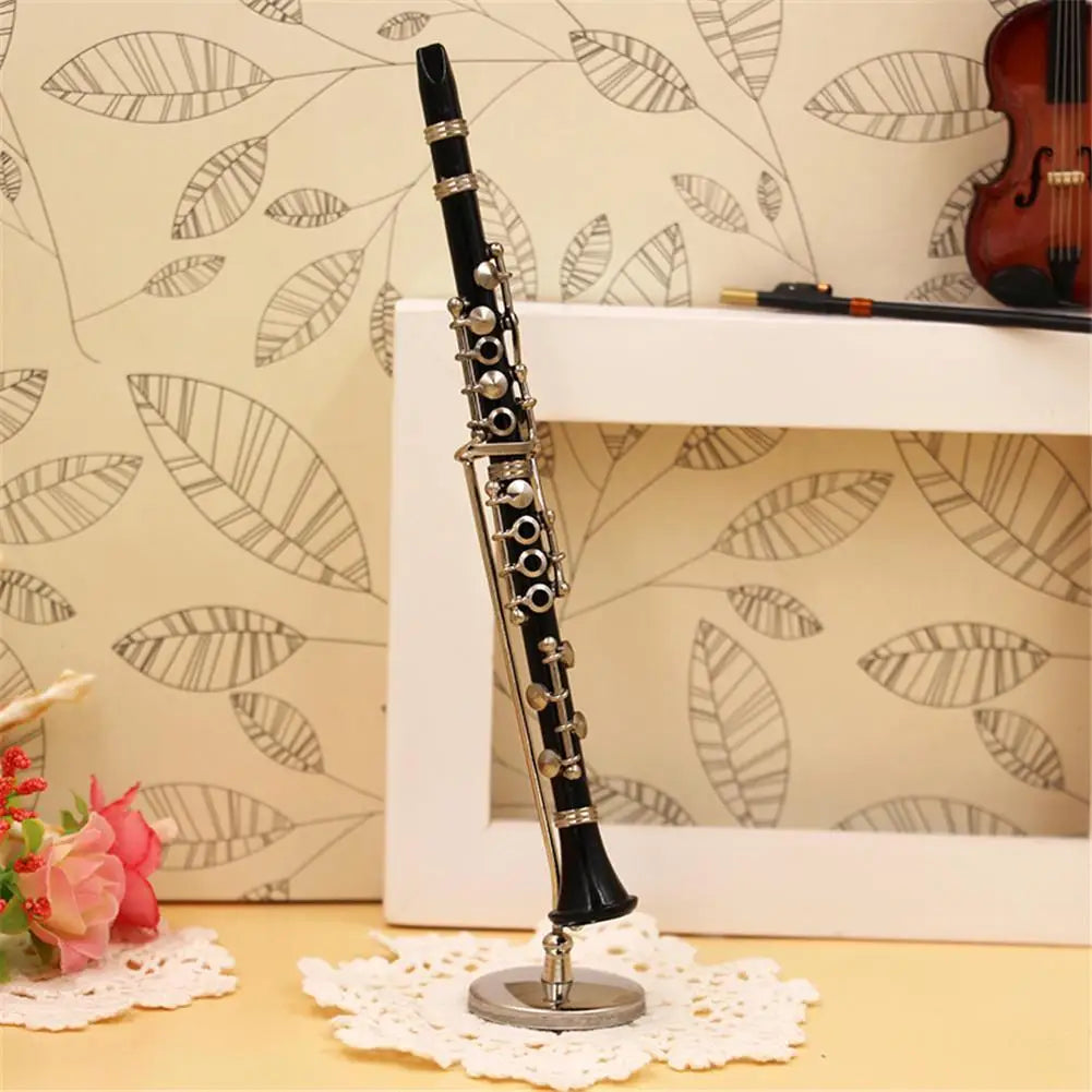 Mini Clarinet Model Musical Instrument Miniature Desk Decor Display With Black Leather Box + Bracket Dropship