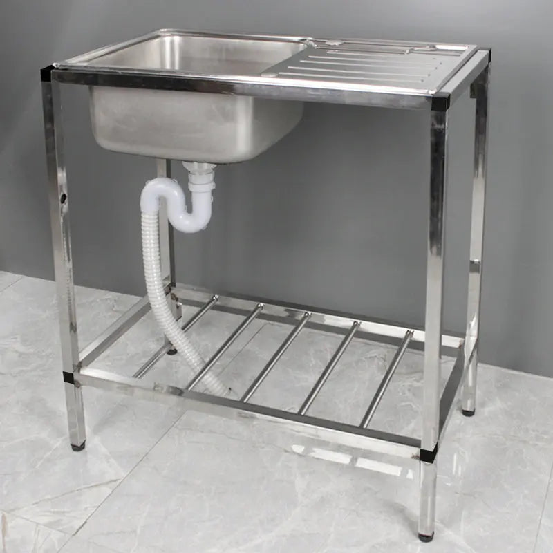 Fabricated Outdoor Free Standing 100% Whole Body Stainless Steel 304 Kitchen Sink Wash Basin and Platform with Bracket