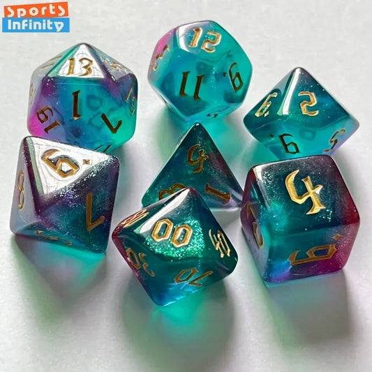 7 Pcs of New Double Colors Dice Polyhedral Gold Font Digital Dices Kit for TRPG RPG D20 D12 D10 D8 D6 D4 Table Game Board Gaming