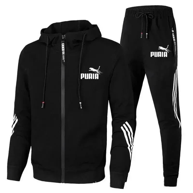 Fashion Tracksuit Men Suit Autumn New Zipper Cardigan Jacket+Sweatpants Stripe Running Fitness Basketball Jogging 2 Piece Set