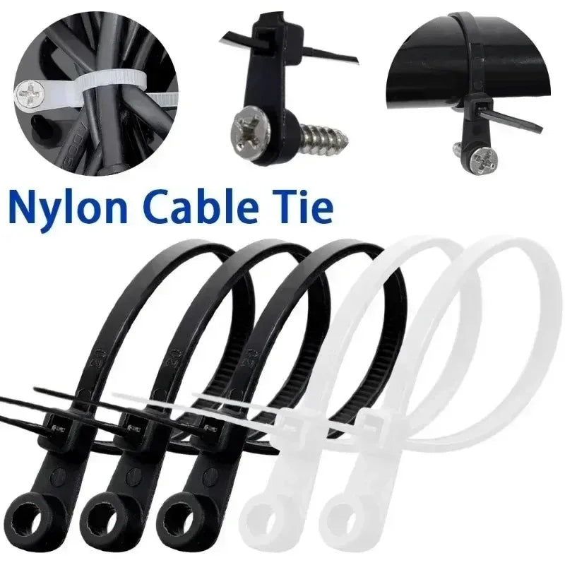 New Screw Hole Nylon Cable Ties Multipurpose Heavy Duty Adjustable Self-locking Cord Ties Organizer Straps DIY Fastening Loop