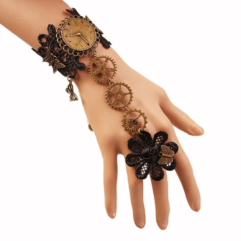 Women's Vintage Steampunk Gloves Wrist Cuff Gear Girls Jewelry Accessories Victorian Bracelets Costume Lace Handwear