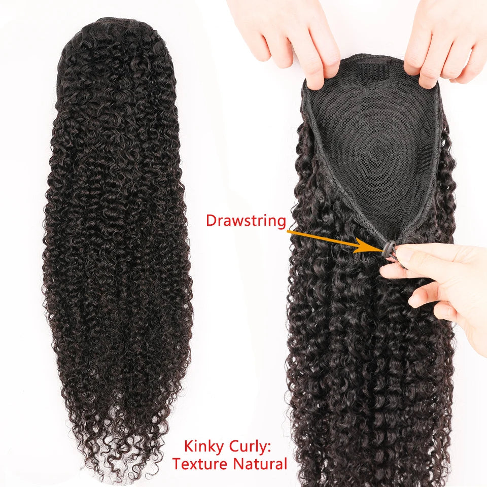 Aliballad Kinky Curly Drawstring Ponytail Remy Human Hair Brazilian Cury Ponytail Afro Clip In Extensions 100g-150g For Women