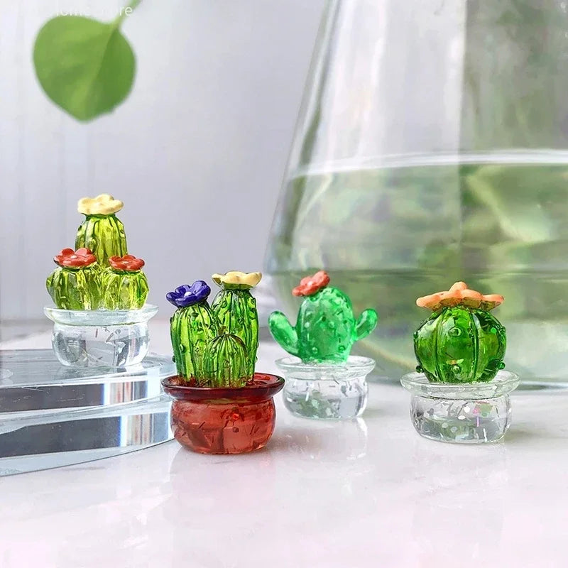 Mini Cactus Figurines Ornaments Cactus Bonsai Decor Sculptures and Figurines Desktop Ornament  Car Home Decoration