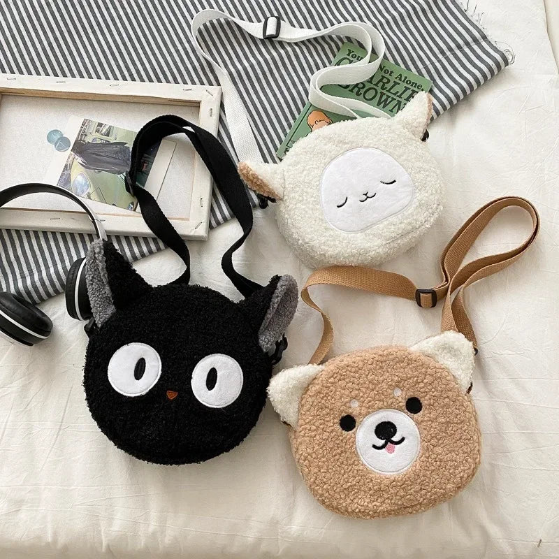 Japanese Style Kawaii Bag Women Girls Cartoon Kitten Bear Plush Shoulder Bags Crossbody Messenger Pack Small Phone Purse Packet