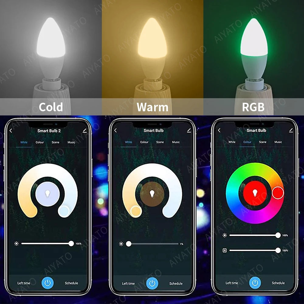 Tuya E14 Candle Lamps APP Control Smart Bulb Bluetooth WIFI RGB 220V LED Light Dimmable Smart Life Room Home Group Crystal Lamps