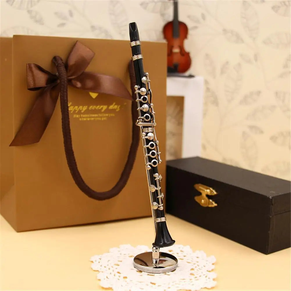 Mini Clarinet Model Musical Instrument Miniature Desk Decor Display With Black Leather Box + Bracket Dropship