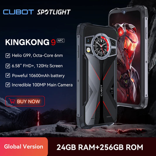 Cubot KingKong 9, Helio G99, экран 120 Гц 6,583 дюйма, защищенный смартфон, 24 ГБ ОЗУ (12+12 ГБ расширенной), 256 ГБ ПЗУ, камера 100 МП, NFC