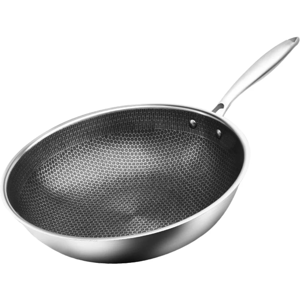 Pan Wok Frying Skillet Honeycomb Cooking Nonstick Induction Flat Stir Kitchen Fry Stainless Stove Steel Bottom Saute Gas