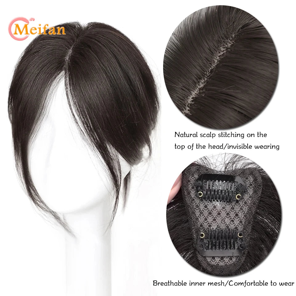 MEIFAN Middle Part Fake Bangs Fringe Synthetic Topper Hairpiece Clip-In Bang Extension Natural Invisible Clourse Hairpiece Women