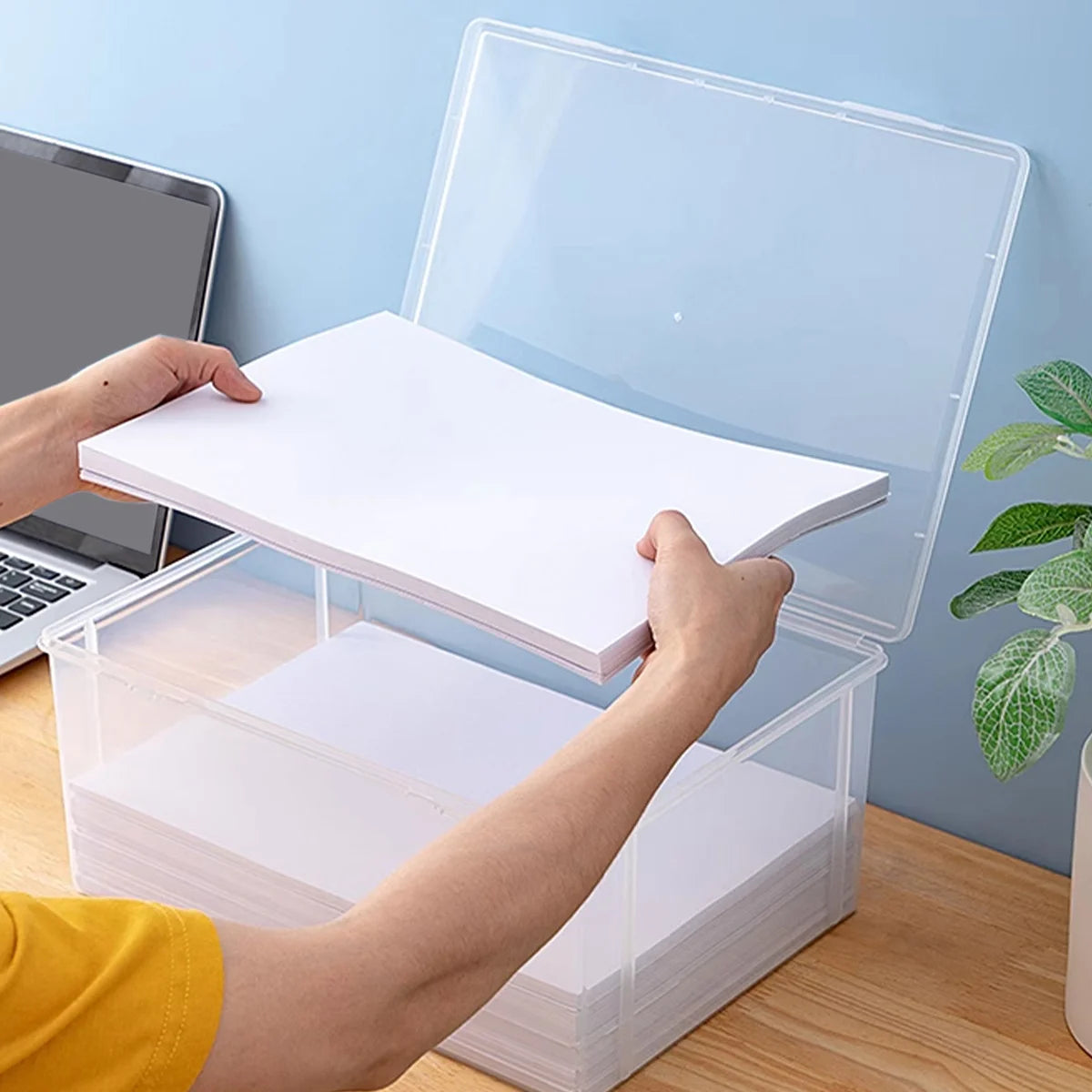 WORTHBUY Home Office Supplies Storage Box Multifunctional Desktop Large Capacity A4 Paper Transparent Plastic Organizer Box