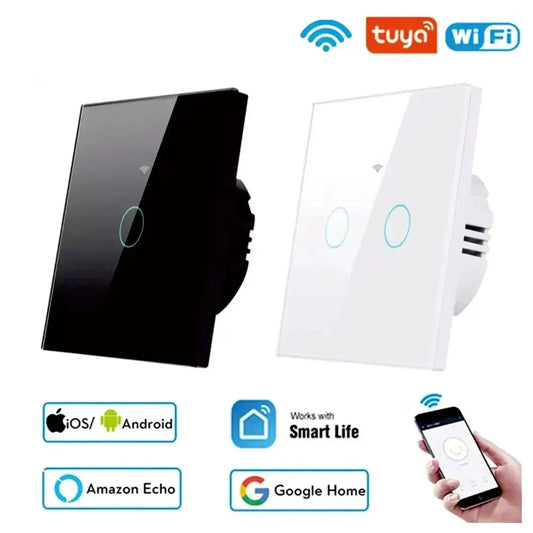 مفتاح لمس Tuya WiFi Light Wall Smart Switch لمنزل ذكي في الاتحاد الأوروبي مع Alexa وGoogle Home و433RF وجهاز تحكم عن بعد WiFi 1/2/3 Gang