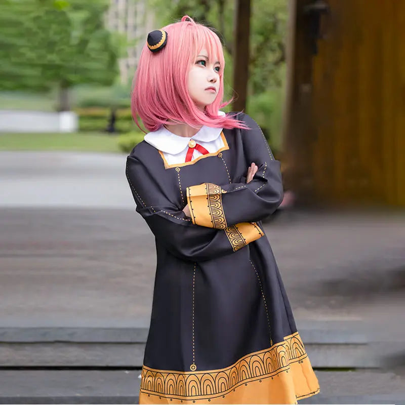 Anime SPY FAMILY Anya Forger Cosplay Costume Toddler Kids Anya Cospla Kawaii Black Dress Party Clothes Wig Halloween Women Girl