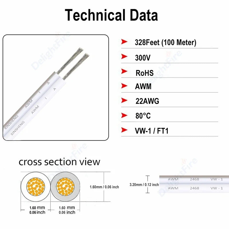 أسلاك مكبر الصوت أسلاك كهربائية سلك نحاسي معلب كابل تمديد 2 دبوس 22 AWG لمكبرات الصوت والصوت وسماعات الرأس وشريط LED ومصباح ومصباح