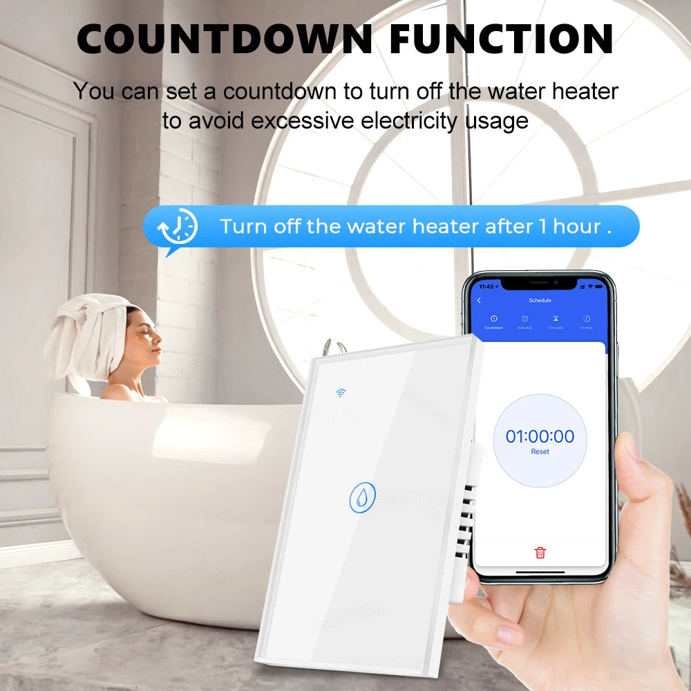 40A Tuya Smart Wifi Water Heater Boiler Touch Switch Air Conditioner Light Timing EU Us Brazil Wall App For Alexa Google Home